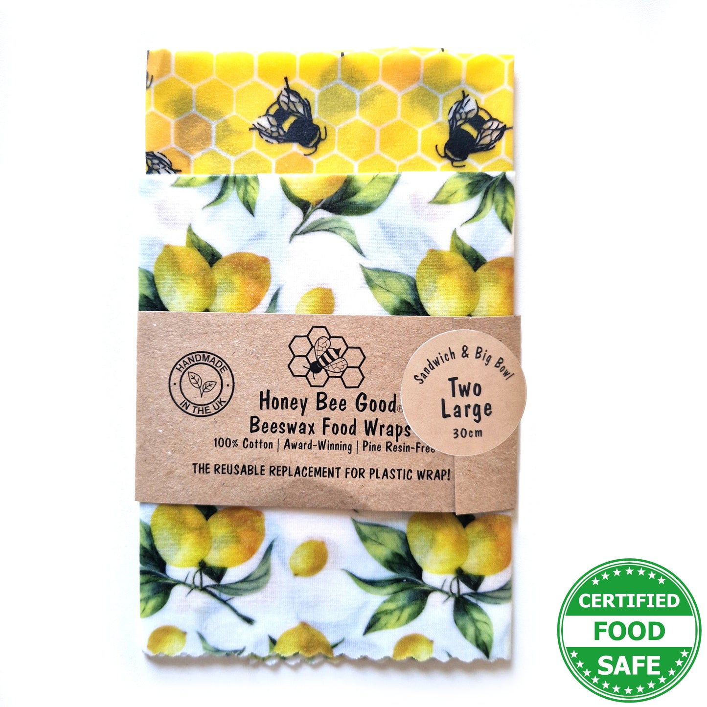 Classic Set of 2 Large Beeswax Wraps | Lemony Bees